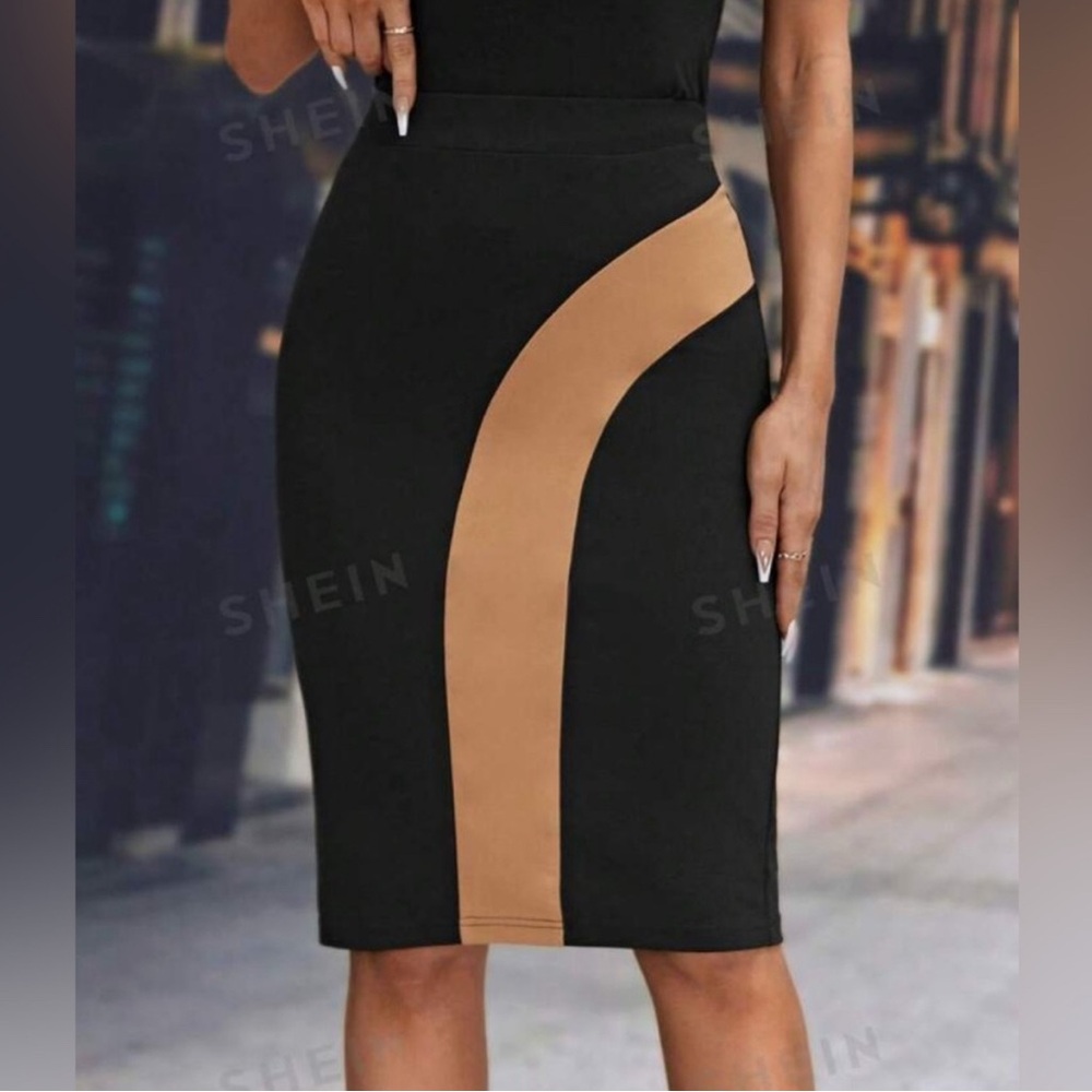 Shein Black and Tan Pencil Skirt Size S